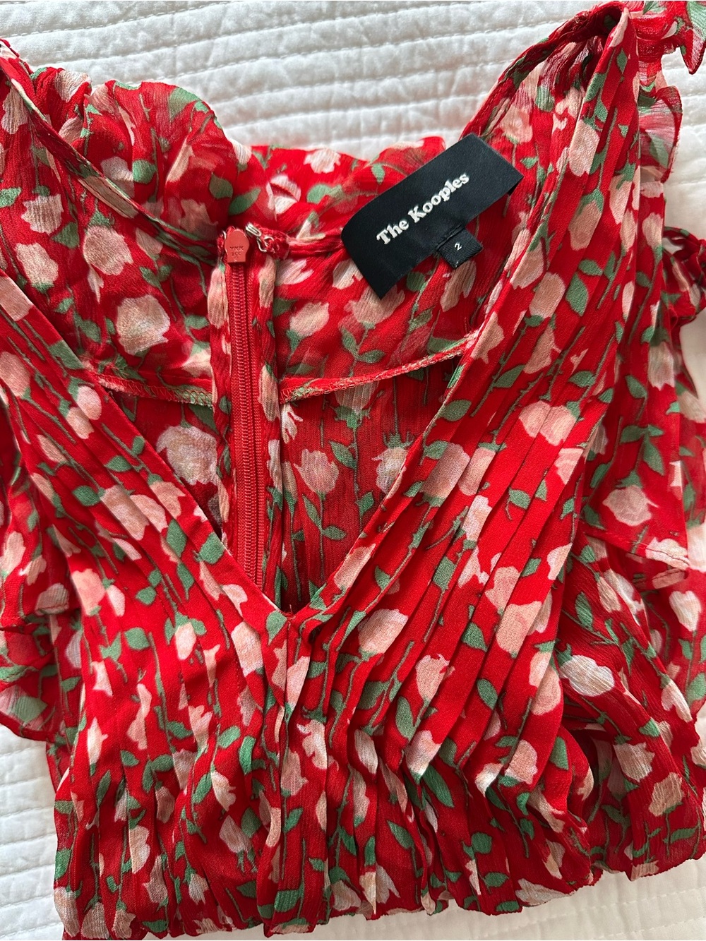 The Kooples Rosa Rosa Red Floral Sheer Dress Size M (2) - Picture 14 of 14